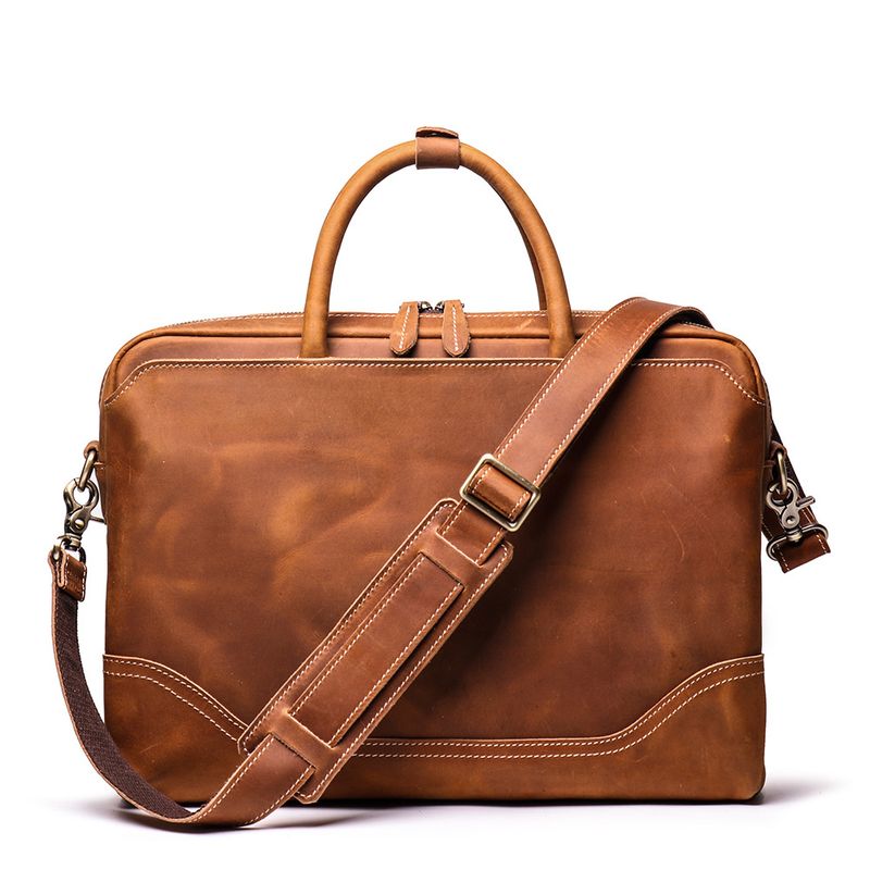Men's Handheld Document Bag Head Layer Cowhide Single Shoulder Diagonal Straddle Bag Casual Retro 14 inch Genuine Leather Women's Computer Bag_voghion.com
