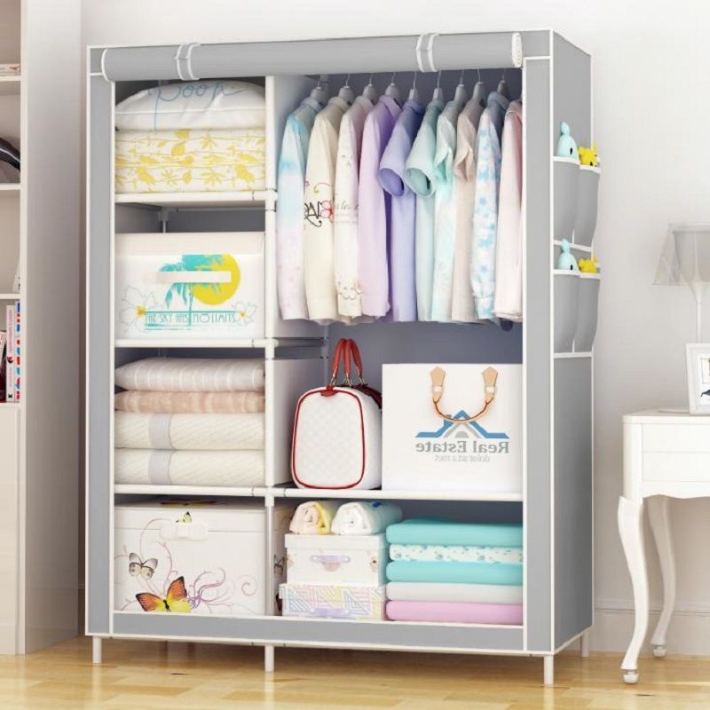 Foldable Wardrobe Closet With Dust Cover – Customizable Storage Organizer For Clothes & Shoes (Steel Frame, 150+ Color Options, Space-Saving Design)_voghion.com