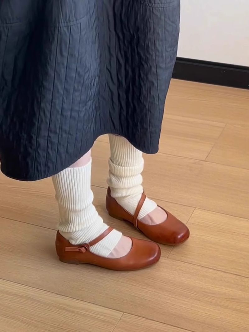 Lancui~ Brown Simple Flat Mary Jane Shoes For Women French Style One Strap Shallow Mouth Versatile Ballet Flats_voghion.com
