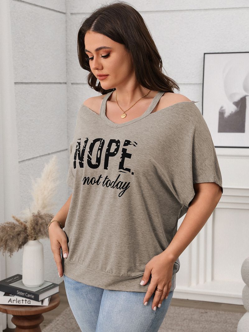 Abbigliamento da donna Fat Mm Large Size Top a maniche corte con spalle scoperte_voghion.com