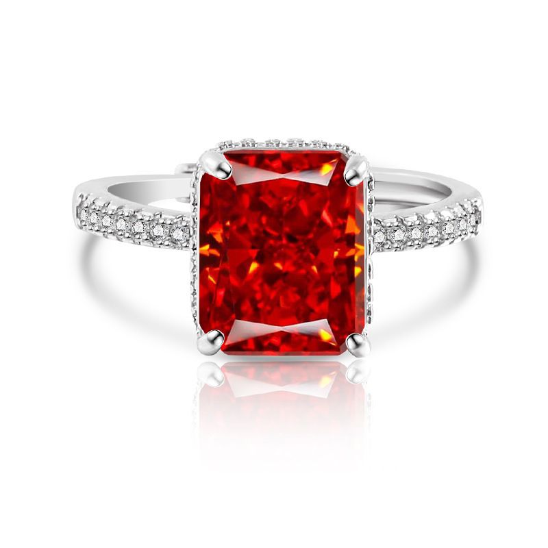 Damenring, rechteckig, farbiger Ring im Eisblumenschliff für Damen mit blinkendem Diamanten mit hohem Kohlenstoffgehalt, leicht, luxuriös_voghion.com