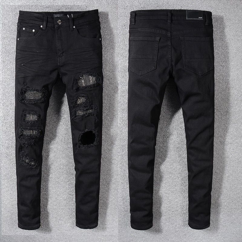 Herrenbekleidung Modemarke Mode Schwarze zerrissene Jeans für Männer Junge Männer Diamantbesetzte elastische schmal geschnittene Röhrenhose Trend_voghion.com