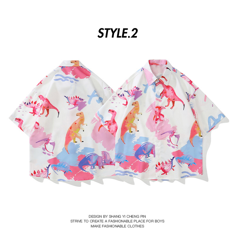 Camisas casuales personalizadas para hombre, estilo americano de gran tamaño, moda urbana de verano 2022, con estampado de peces pequeños_voghion.com