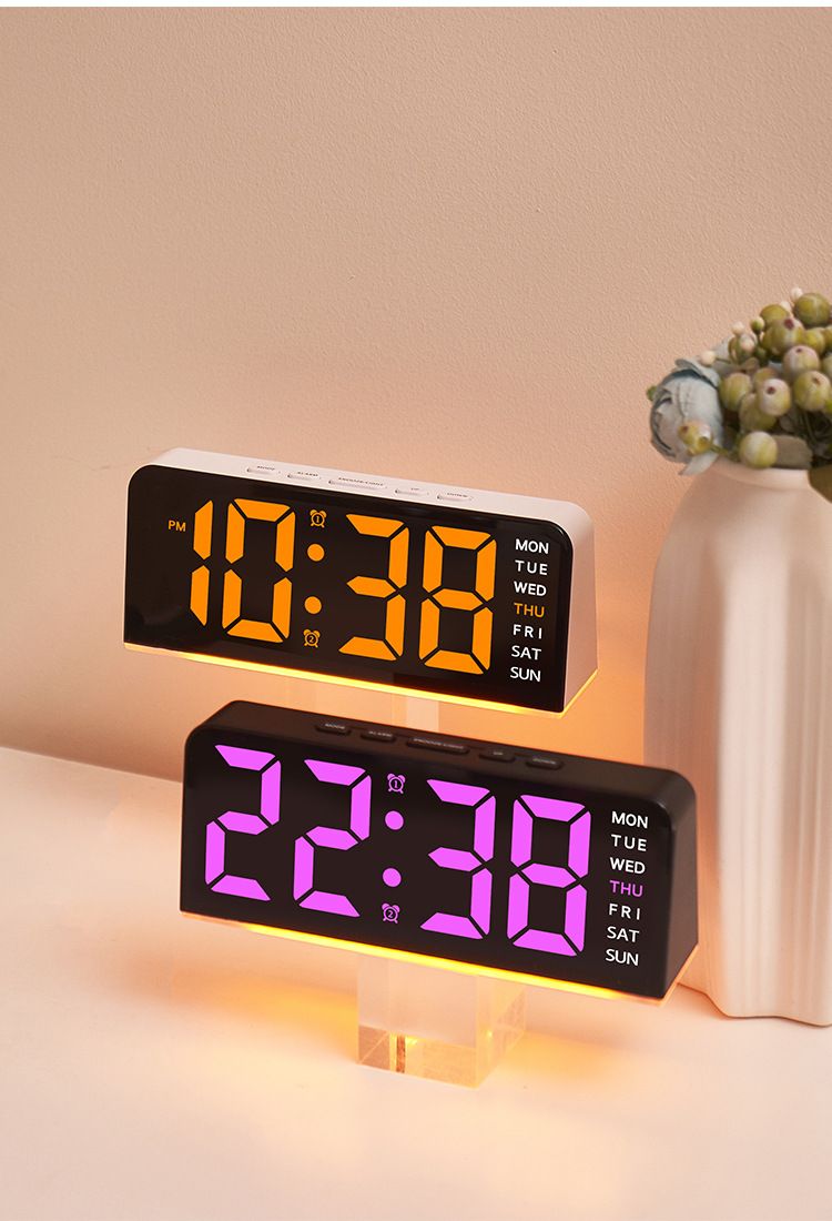 Nuova sveglia digitale multifunzionale a LED con caratteri grandi e luce ambientale, funzione snooze della data GH9001_voghion.com