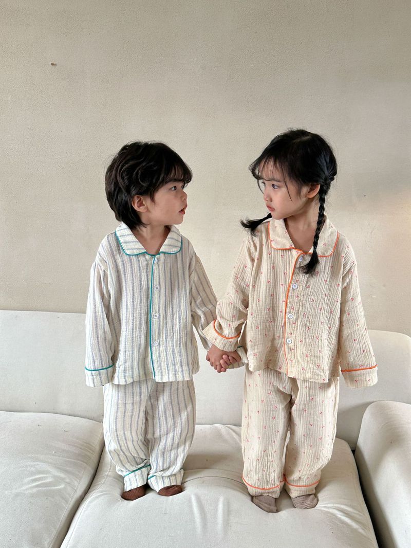 Pijamas para niños, conjunto de manga larga de gasa de algodón para primavera y otoño para niñas y niños, ropa para el hogar_voghion.com