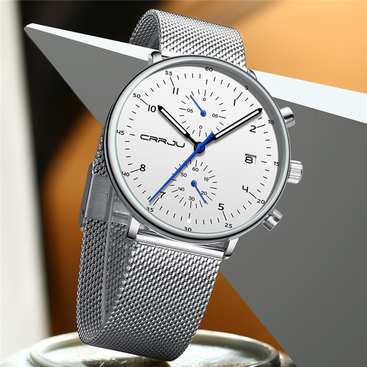 CRRJU/Kajun 2278 New Men's Sports Fashion Multifunctional Six-Hand Mesh Strap Business Watch_voghion.com
