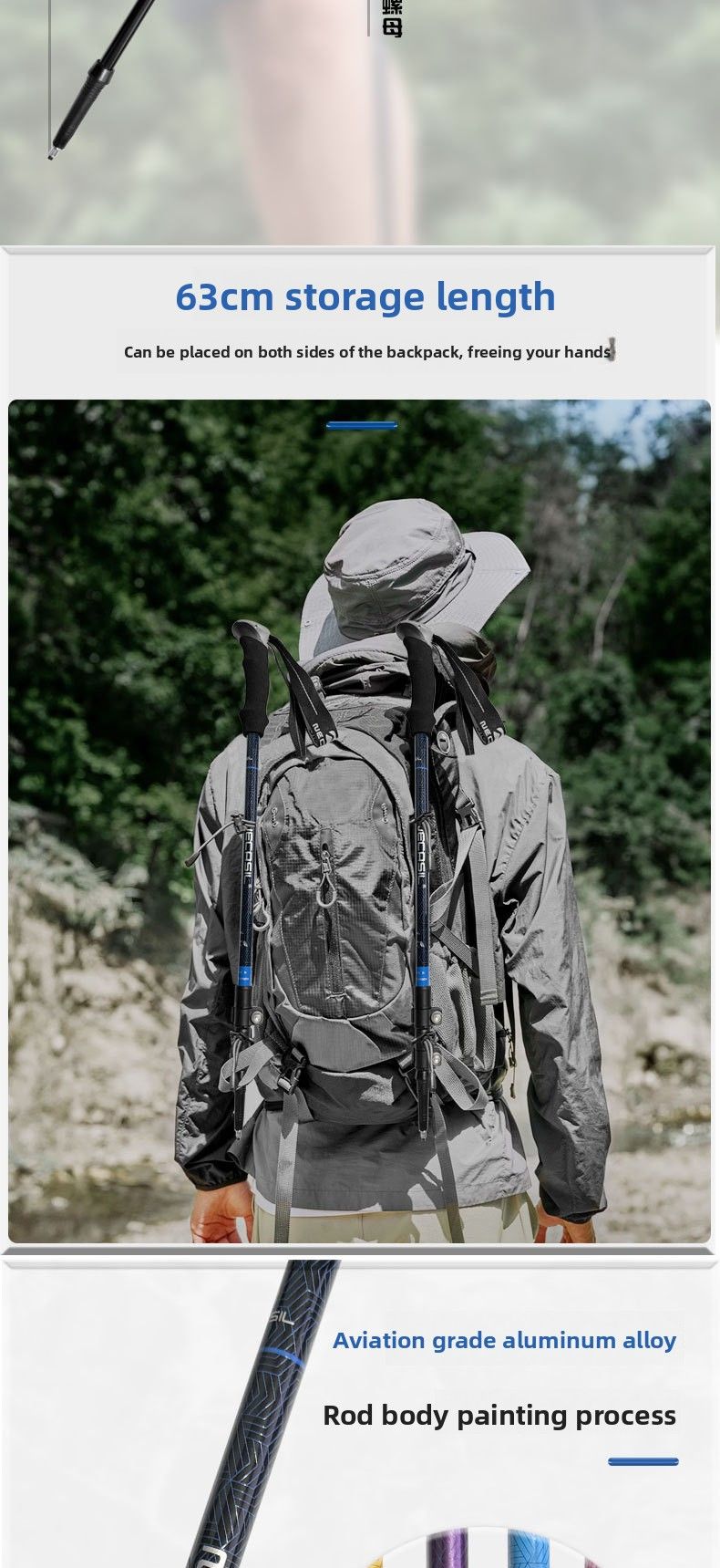 Newcastle Aluminum Alloy Trekking Pole Three-Section Telescopic External Lock Multi-Functional Lightweight Portable_voghion.com