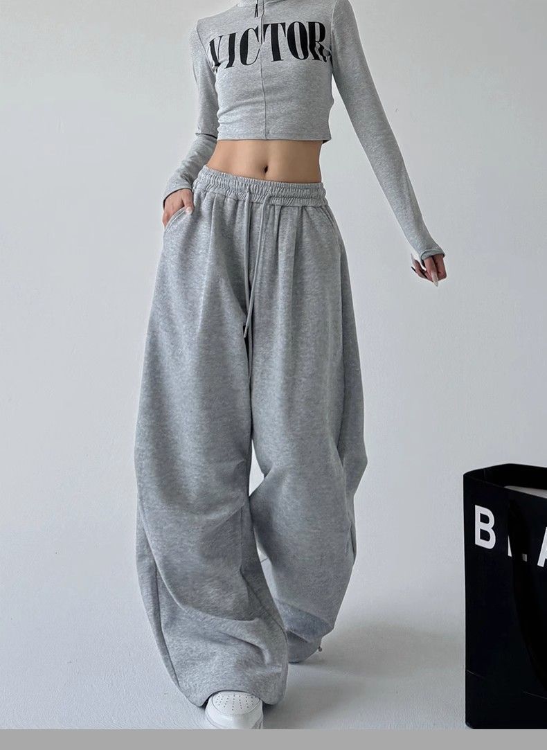 Women's Casual Jogger Pants High Waist Wide Leg Lounge Pants With Pockets Soft Polyester Workout Sweatpants Streetwear Fashion_voghion.com