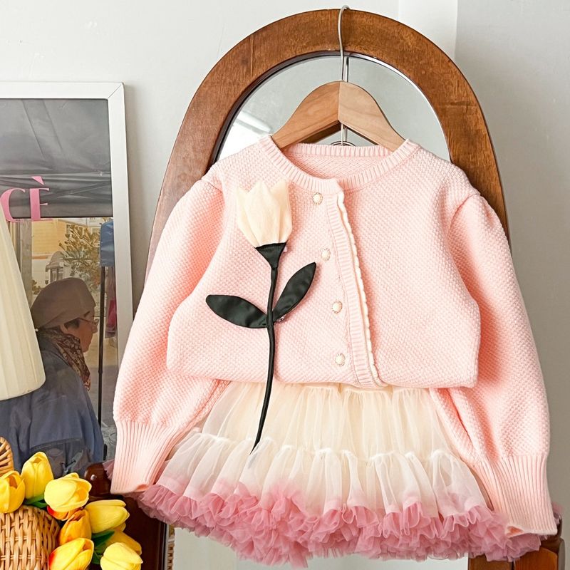 Pull-jupe pour enfants, petite jupe tricotée, style coréen, tendance, ensemble deux pièces, pour filles et bébés, automne et hiver, nouveauté 2025_voghion.com