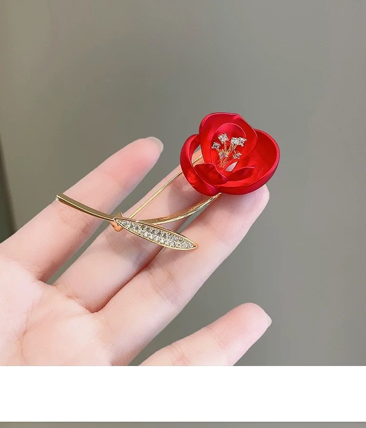 Flaming Red Rose Brooch, High-end Women's Anti-light Pin, Clothes Accessories, Corsages, Flower Gifts_voghion.com