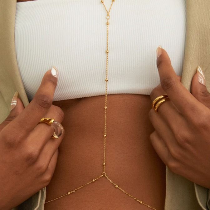 Bijoux tendance, simple, mode plage, niche, perles, style bohème, chaîne de corps pour femme_voghion.com