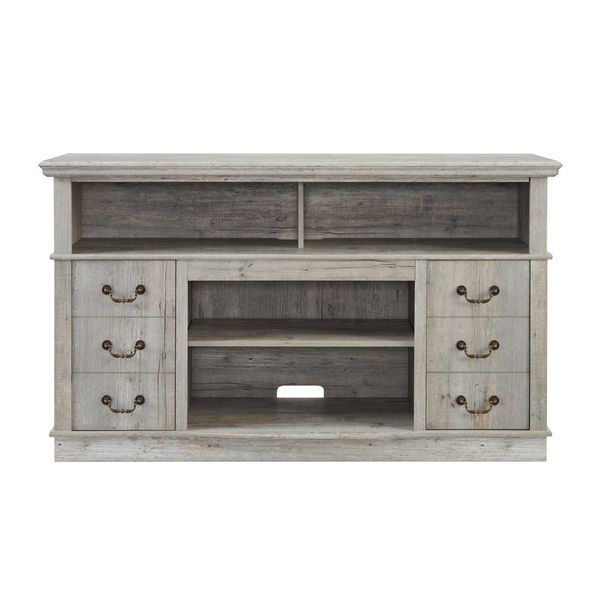 Traditional TV Media Stand Farmhouse Rustic Entertainment Console For TV Up To 65' With Open And Closed Storage Space, Light Gray, 60'W*15.75'D*34.2_voghion.com