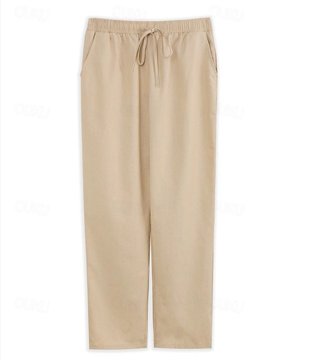 Autumn Winter Men Pants Pulling Elastic Waist Plaid Breathable Beach Fashion Simple Trousers_voghion.com