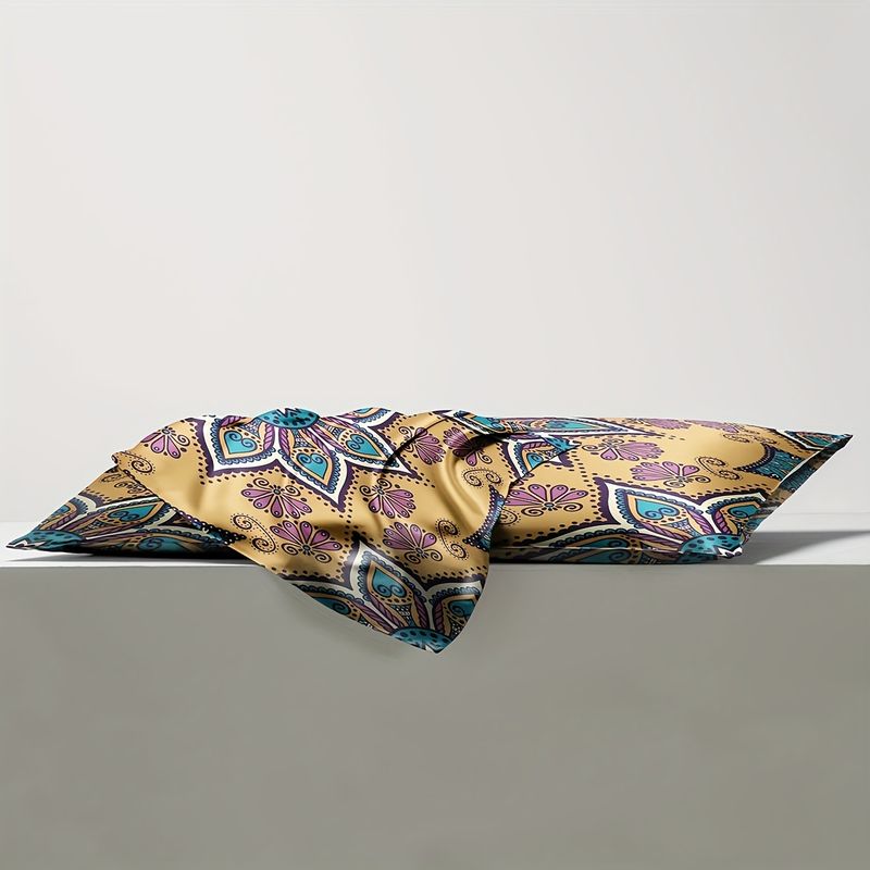 Premium 1.37m Silk-Satin Long Pillow - Dual Support For Couples & Families (Breathable Printed Design Hypoallergenic Luxury Bedding Accessory)_voghion.com