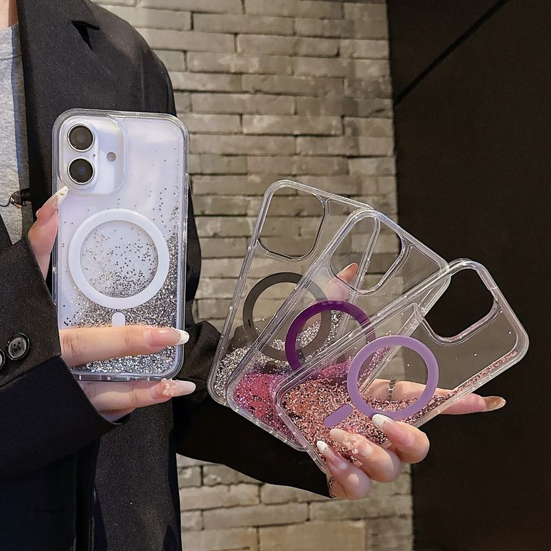 Coque magnétique pailletée avec motif sable liquide fluide, compatible avec iPhone 16 Pro Max et iPhone 15/14_voghion.com