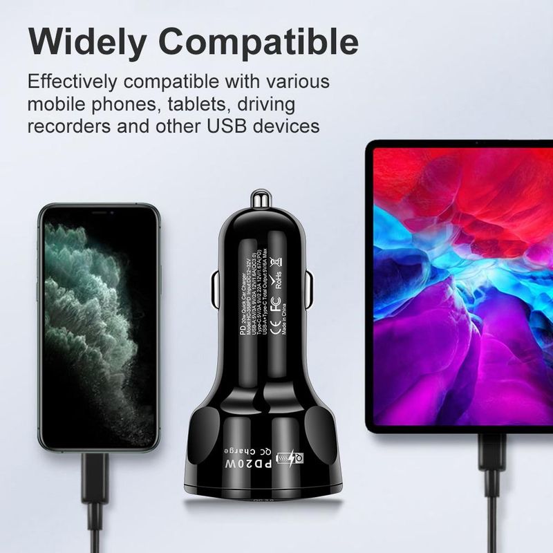 Apvalus dvigubas USB C tipo automobilinis įkroviklis greitam įkrovimui, USB C tipo greitasis įkroviklis PD QC3.0, skirtas „iPhone“, „Samsung“, „Xiaomi“ automobilinio telefono įkroviklio adapteriui HMM_voghion.com