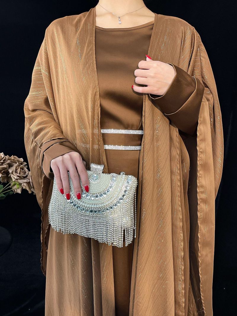 Ženska oblačila Ženska muslimanska oblačila Abaya Gold Nit obleka Svetleče zunanje krilo obleka Elegantna_voghion.com