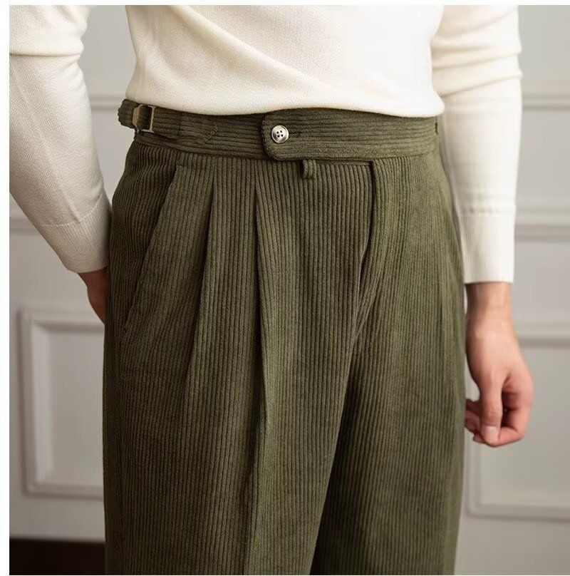 Cordhose im britischen Stil für Herren – Dicke Slim Fit Business-Freizeithose für den Winter (Schwarz/Off-White/Grün/Braun, Größen 28–36)_voghion.com