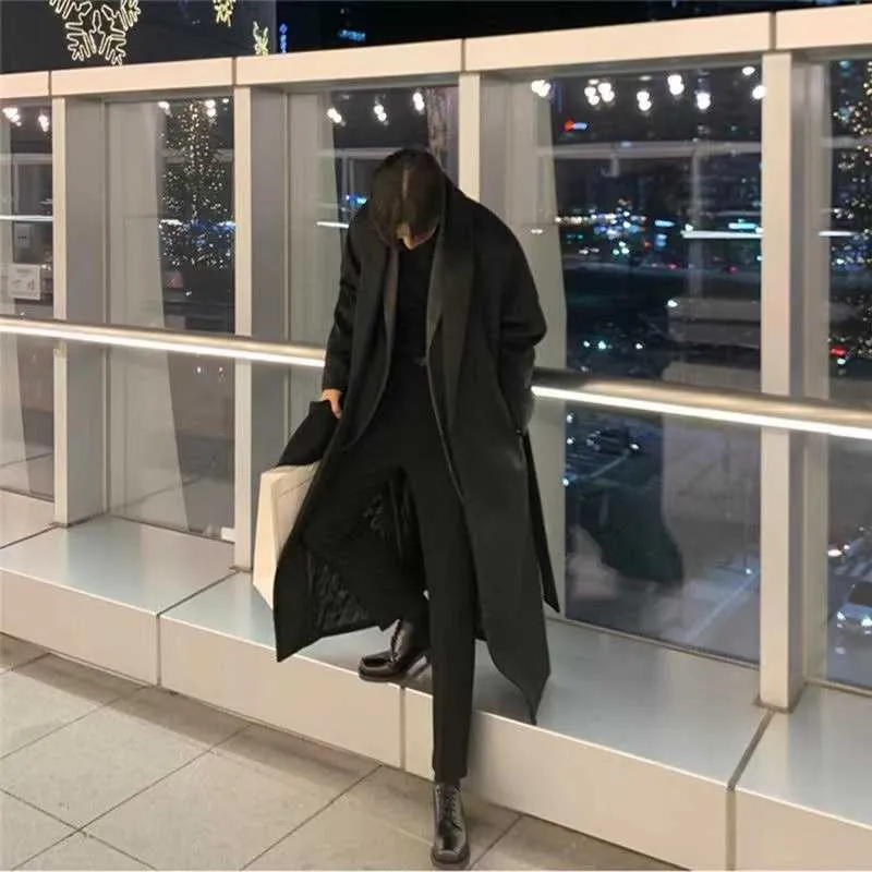 Herren 2022 Herbst Winter Extra Langer Woll-Trenchcoat Marke Männer Kaschmir Lose Beiläufige Einreihige Mantel Männlich_voghion.com