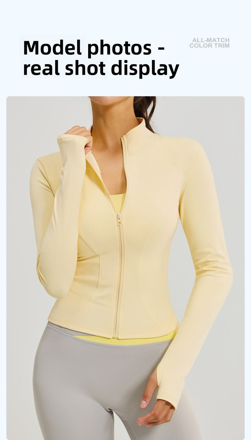 Juyitang Figurformende, eng anliegende Langarm-Yogajacke für Damen, geeignet für Fitness, Laufen und Sport_voghion.com