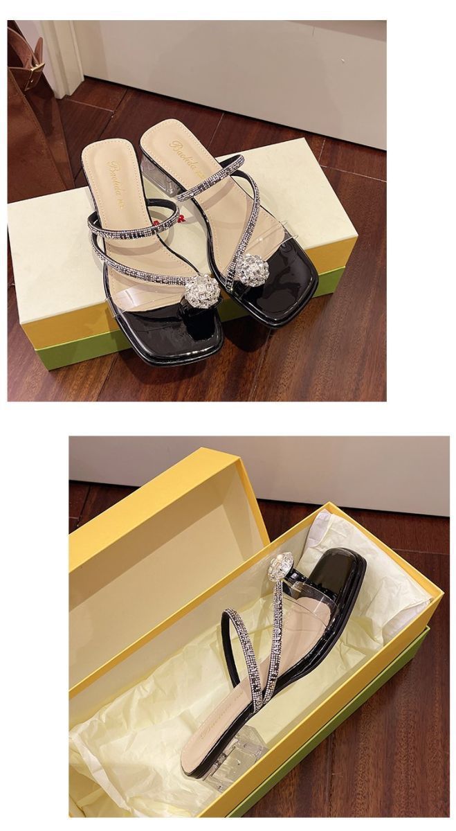 Water Diamond For Women's Summer Outerwear 2025 New French Luxury Crystal Coarse Heel Set With Toe Matching Skirt Cool_voghion.com