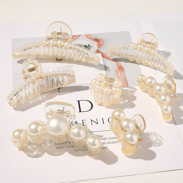 AWATYR Elegant Hyperbole Big Pearls Acrylic Hair Claw Clips Big Size Machiaj Hair Styling Barrettes pentru femei Accesorii de păr_voghion.com