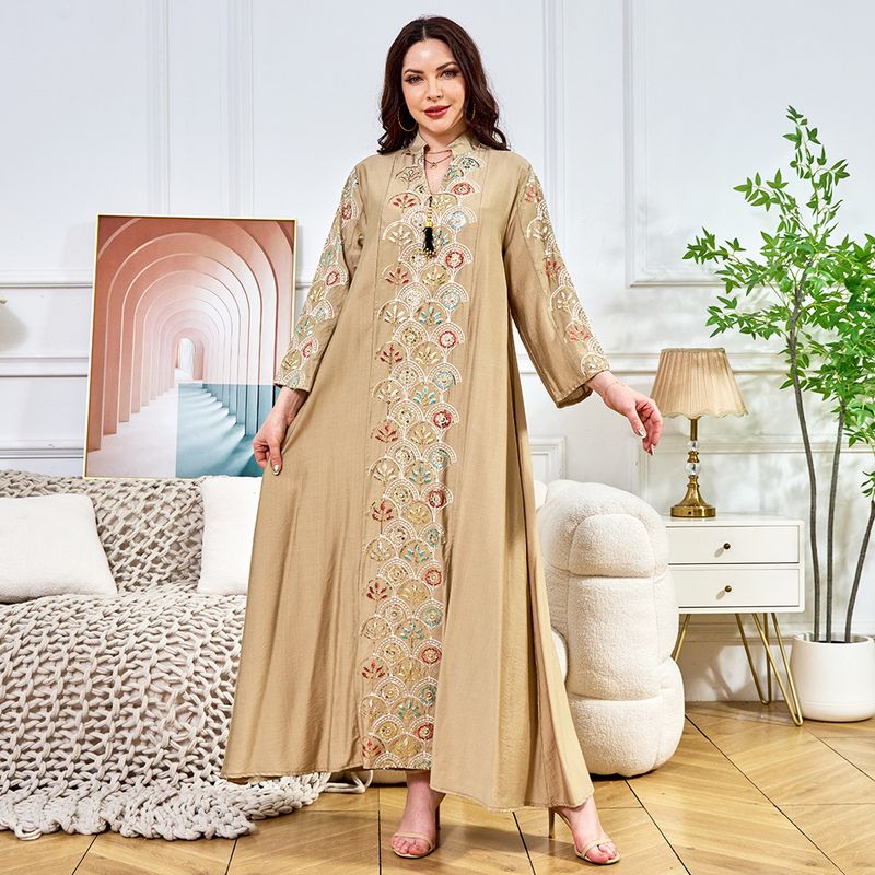 Robe longue musulmane pour femme avec perles_voghion.com