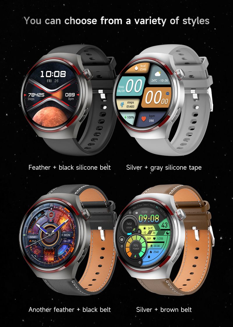 Bluetooth Arama, AMOLED Ekran, Kalp Atış Hızı ve Uyku İzleme, Erkekler ve Kadınlar İçin Su Geçirmez Fitness Takip Cihazı Özellikli WATCH4 PRO Akıllı Saat_voghion.com