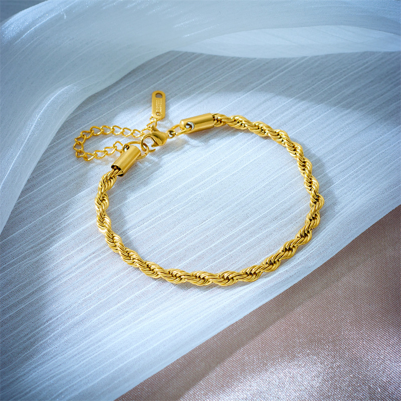 Set di gioielli intrecciati con collana a catena intrecciata in acciaio al titanio, semplice, di nicchia, alla moda, retrò_voghion.com