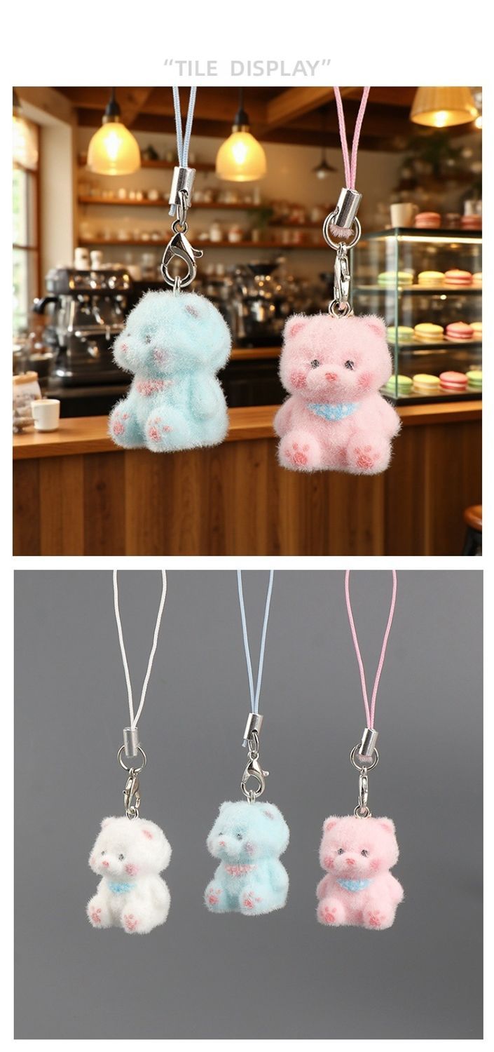 Cute Cartoon Flocked Bear Phone Bag Charm Backpack Decoration Pendant Keychain Phone Strap Versatile Accessory_voghion.com