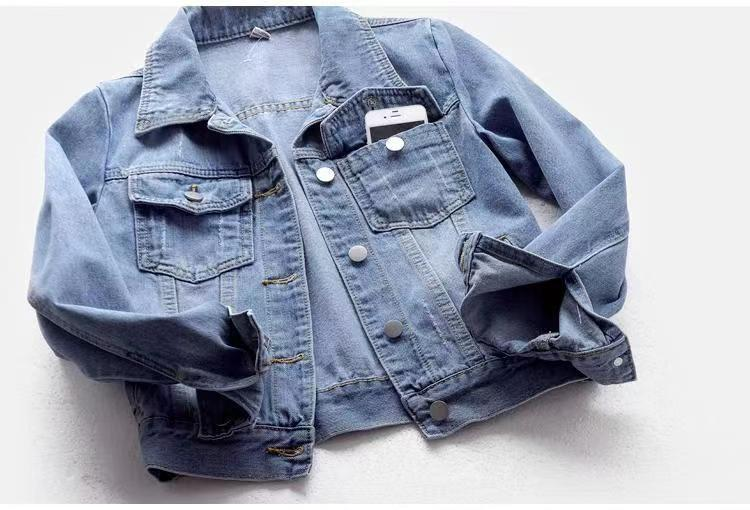 Wiosna Lato Pełne Rękawy Solidne Kobiety Kołnierz Zniszczony Płaszcz Damski Sprany Przycięty Denim Kurtka Dziewczyna Podarte Jeansy_voghion.com