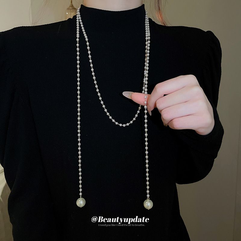 Collier à pampilles superposées de perles, style français, léger, luxueux et haut de gamme, chaîne de pull automne-hiver, tendance_voghion.com