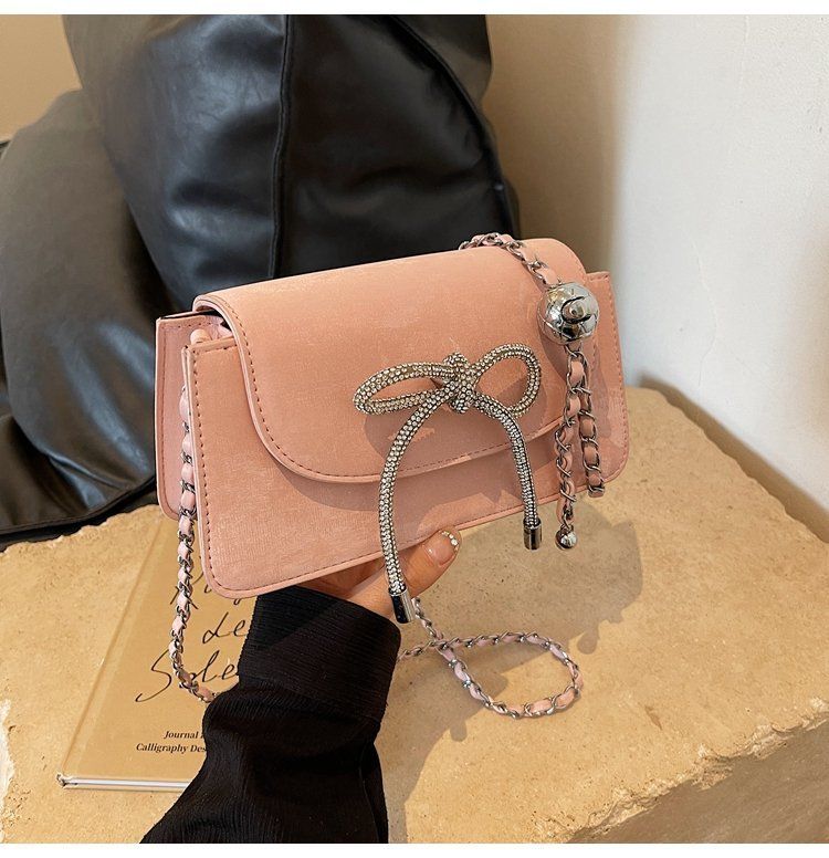 2024 New Chain Crossbody Single Shoulder Sequin Women's Texture Small Fragrant Wind Solid Color Bow Mini Handheld Bag_voghion.com