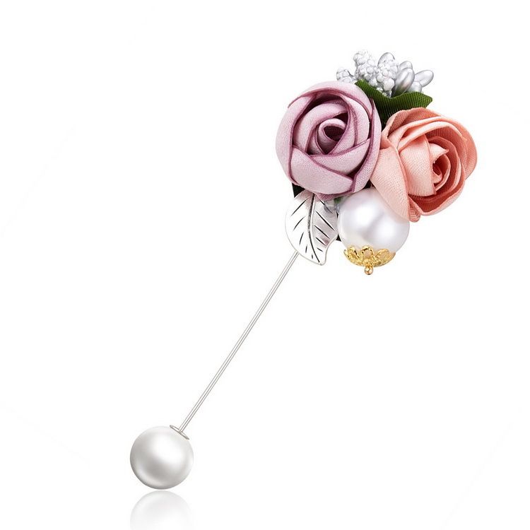 Elegante spilla a camelia da donna con fiore in tessuto di vendita calda, ago lungo perlato, spilla con inserimento a una riga_voghion.com