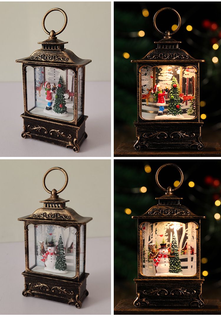Christmas LED Water-Filled Lantern Decor - Santa, Reindeer, Angel & Kids Figurines - Vintage Bronze Tabletop Decoration For Holiday Tree_voghion.com