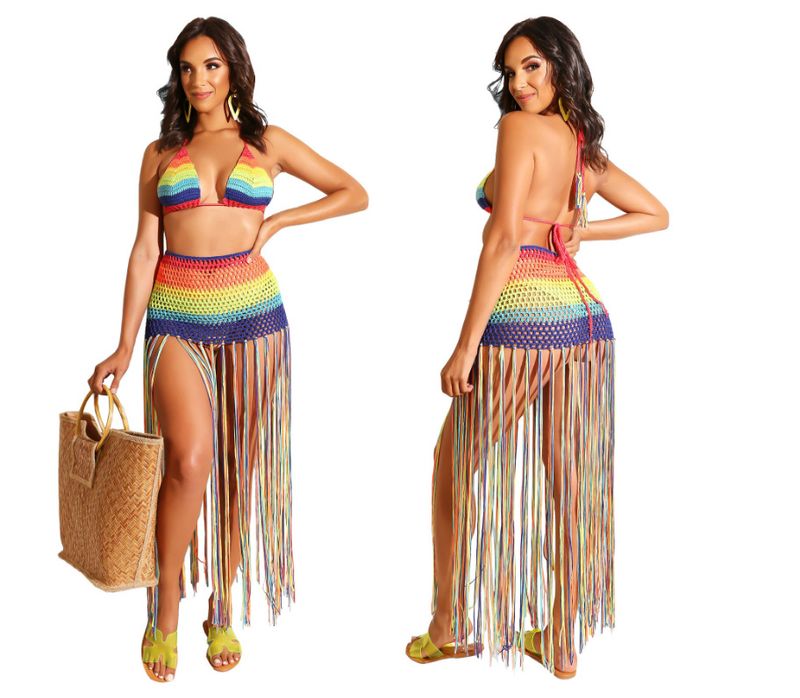 Maillot de bain sexy à franges pour femmes, couleur arc-en-ciel, fendu, ajouré, pour la plage_voghion.com