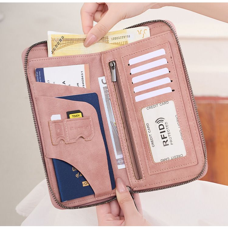 RFID Blocking Passport Wallet With Zipper - Multi-functional Travel Organizer For Credit Cards, IDs, Tickets - Lightweight & Durable PU Leather_voghion.com