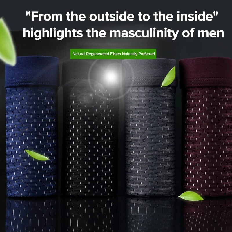 MERCURY 4 Pcs/Lot Boxer Briefs Cool Breathable Comfortable Mesh Bamboo Fiber Soft Fashion Gifts Plus Size Men's Shorts Underwear_voghion.com
