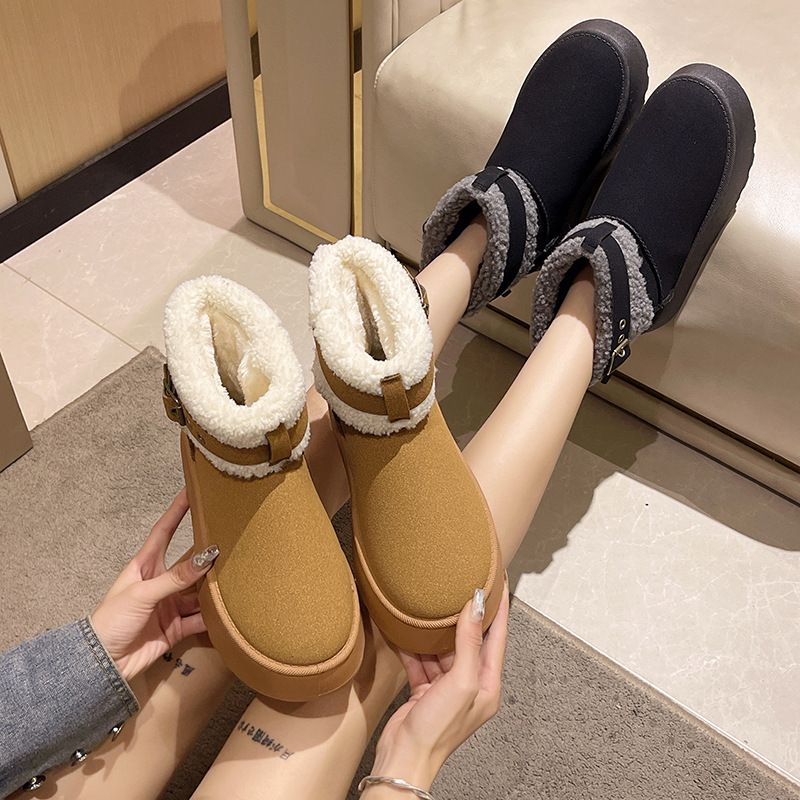 Women's Snow Boots With Fleece Thickened Winter Muffin Thick-soled Warm Short Boots Cotton Shoes_voghion.com