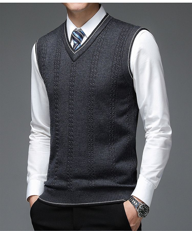 Ärmellose Pulloverweste aus Wollmischung mit V-Ausschnitt für Herren – Karo- und Camouflage-Muster, schmale Passform, lässiger Pullover für den Herbst_voghion.com