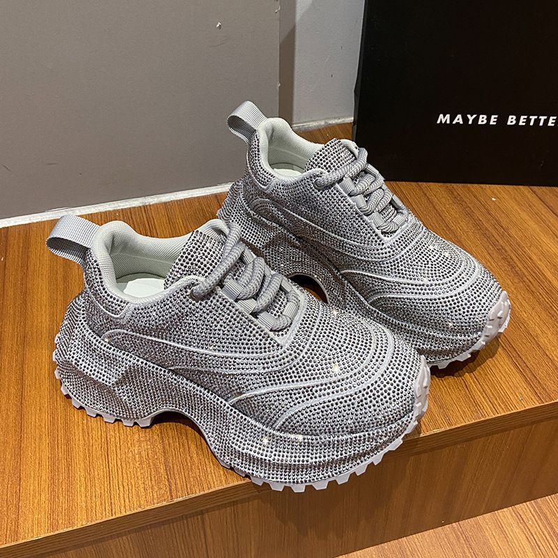 Modische Damen-Sneaker mit Strasssteinen – klobige Plateauschuhe für mehr Körpergröße, atmungsaktives Obermaterial aus PU, lässige und trendige Low-Top-Schnürschuhe_voghion.com