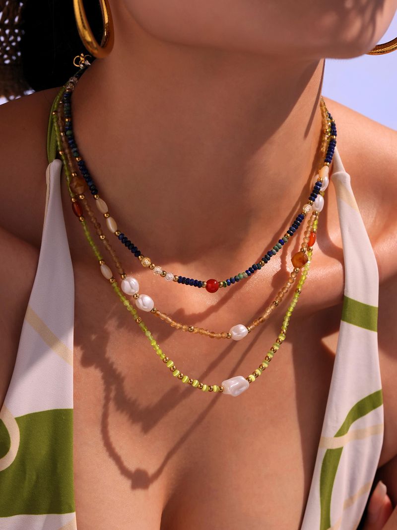 Women's Jewelry Handmade Lapis Lazuli And Red Agate Beaded Necklace Minimalist Boho Choker Elegant Casual Layering Chain_voghion.com