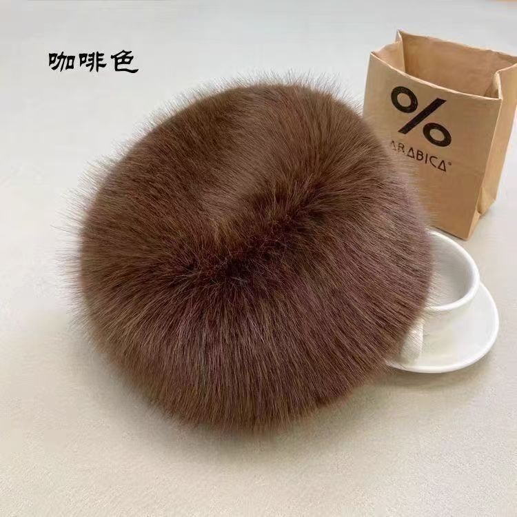 New Winter Fox Fur Plush Bucket Thickened Warm Ear Protection Fairy Hat_voghion.com