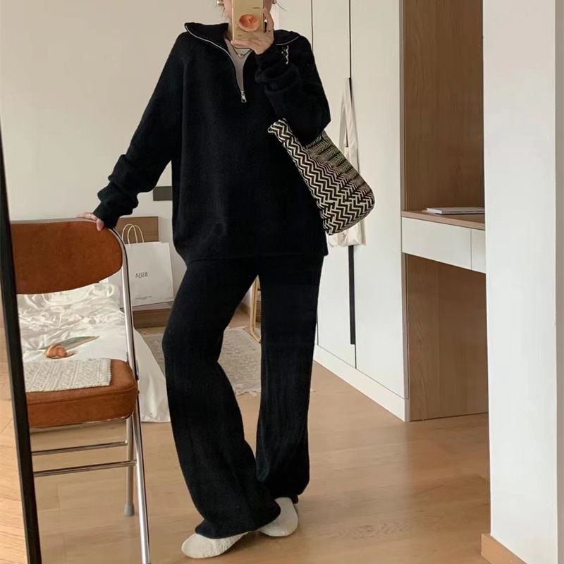Vestito in stile delicato al latte, maglione pullover largo da donna, pantaloni larghi a gamba larga, casual, autunno e inverno, set in due pezzi lavorato a maglia_voghion.com