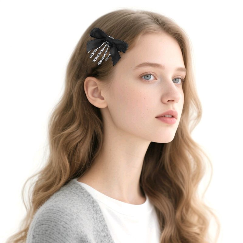 Gioielli di Halloween, Gioielli in maschera, Gioielli terrificanti, Accessorio per capelli con fiocco unico, teschio, artiglio fantasma, fermaglio a becco d'anatra, forcina per capelli di Halloween sulla parte posteriore della testa_voghion.com