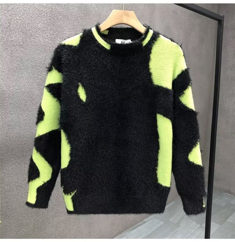 Men's And Women's Autumn And Winter American Style Design Ripped Tassel Sweater Large Size Loose Round Neck Long Sleeve Knitted Sweater Jacket_voghion.com