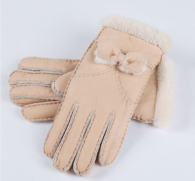 Schaffell Wolle Integrierte Handschuh Frauen Winter Fahion Schmetterling Echtes Leder Outdoor Warm Verdickt Radfahren_voghion.com