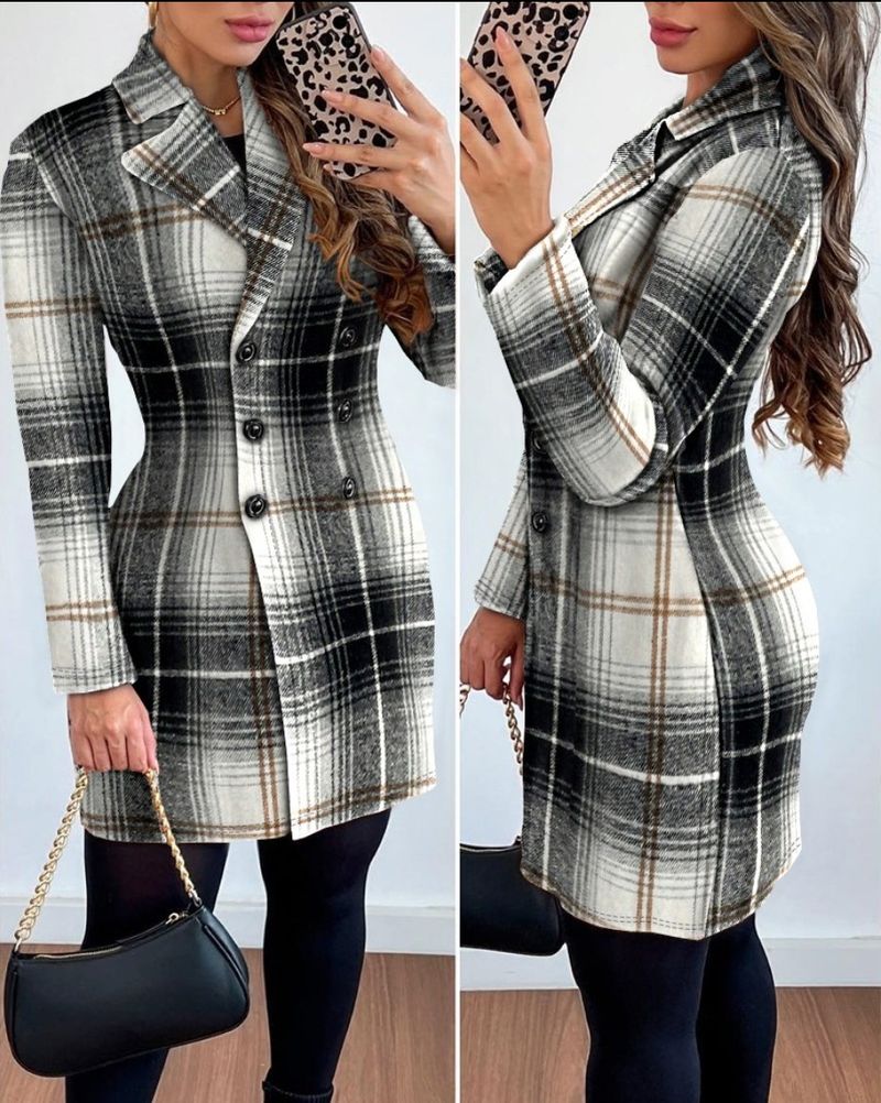 Abbigliamento da donna giacca piccola stampata con colletto doppiopetto a maniche lunghe stile caldo_voghion.com