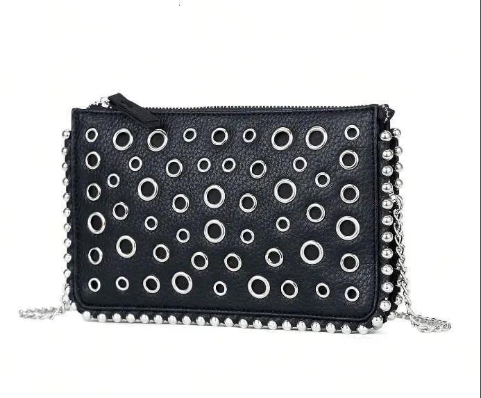 Bolso de mano con cadena, bandolera, remaches, hueco, cremallera, para mujer_voghion.com