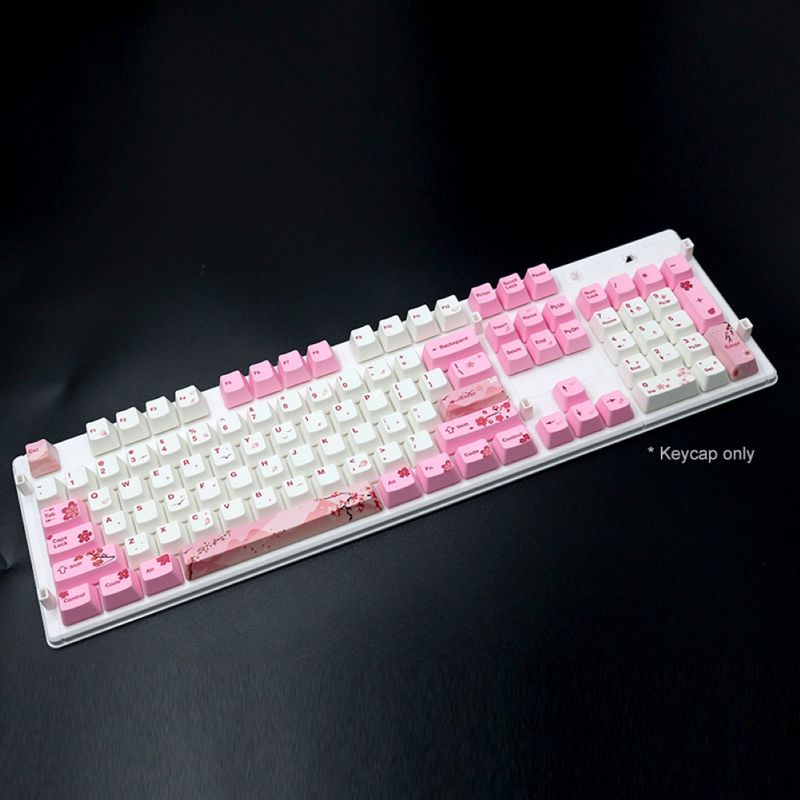 Farfi 104 Keys PBT Pembe Sakura Desenli Keycaps Değiştirme Seti Klavye Aksesuarı_voghion.com